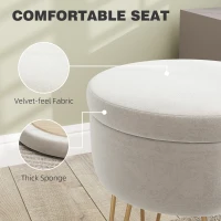 HOMCOM 5L Velvet-Feel Storage Ottoman - Cream White(m-6)