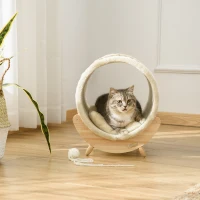PawHut Raised Cat House, with Scratcher - Beige(m-7)