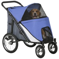 PawHut Foldable Pet Stroller, with Washable Cushion, Storage Bags, Safety Leash, for Medium, Large Dogs, Cats - Blue(m-1)