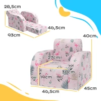 AIYAPLAY Kindersessel mit Bettfunktion, bis 3 Jahre/45 kg, Flamingo-Muster, 46,5x93x28,5 cm, Rosa(m-3)