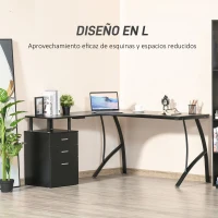 HOMCOM Escritorio Esquinero para Ordenador en Forma de L con 3 Cajones para Oficina Estudio 143,5x143,5x76 cm Negro(m-7)