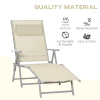 Outsunny Steel Fabric Sun Lounger Outdoor Folding Chaise Lounge Chair Recliner with Portable Design & 7 Adjustable Backrest Positions - Beige(m-4)