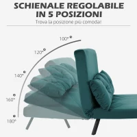 HOMCOM Divano Letto Matrimoniale 3 in 1 Vellutato con Schienale Regolabile in 5 Livelli e Cuscini, Blu Scuro(m-5)