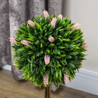 HOMCOM Set of 2 Decorative Artificial Plants Ball Trees with Flower for Home Indoor Outdoor Decor, 60cm ,Pink(m-8)