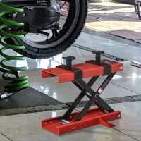 DURHAND Plataforma Elevadora para Motocicletas Carga Máxima 500 kg con Altura Ajustable de 19-53 cm Soporte de Moto para Aparcar o Reparar Taller Garaje Negro y Rojo(m-2)