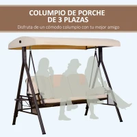 Outsunny Balancín de Jardín de 3 Plazas con Estructura Metálica Toldo y Bandeja para Bebidas para Exterior 208x121x172 cm Beige(m-5)