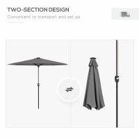 Outsunny 2.65m Garden Parasol, with LED Lights - Dark Grey(m-7)
