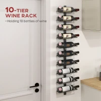 HOMCOM 10-Tier Wall Mount Wine Rack, Steel Wall Wine Rack for 10 Wine Bottles, Wall Wine Display Rack for Kitchen, Dining Room, Home Bar, Black(m-4)