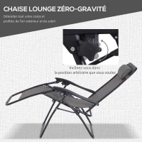 Outsunny Lot de 2 chaises Longues Pliables zéro de gravité Dossier inclinable Table d'appoint Acier Gris(m-4)