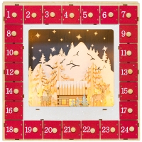 HOMCOM LED Adventskalender mit Dorfszene, 24 große Schubladen, MDF, 34 x 7 x 34 cm, Rot