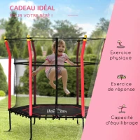 HOMCOM Trampoline pour enfant Ø 1,63 x 1,63 m filet de sécurité porte zippée 6 poteaux rembourrés inclus rouge noir(m-7)