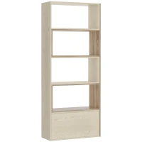 HOMCOM Libreria Scaffale a Ripiani Salvaspazio 2 Pezzi per Soggiorno in Legno 141 x 29 x 176 cm Bianco, Rovere(m-10)