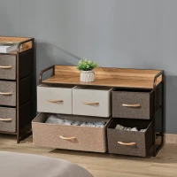 HOMCOM Cómoda para Dormitorio con 5 Cajones Plegables Parte Superior de Madera y Marco Metálico 87,5x29x58 cm Multicolor(m-7)