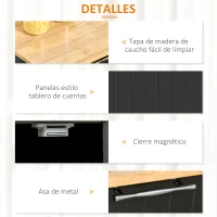 HOMCOM Mueble Auxiliar de Cocina con Ruedas 2 Cajones 2 Puertas Estante Ajustable y Toallero 104x46x91 cm Negro(m-7)
