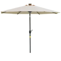 Outsunny Ombrellone da Giardino Φ270 x 245Acm con Apertura a Manovella e Inclinabile, Luci LED e Pannello Solare, Crema Bianco(m-10)