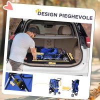 PawHut Passeggino per Cani Piccoli Pieghevole, Carrozzina per Cani con Ruote con Freni, Portabicchieri, Cestino Portaoggetti e Imbottitura Rimovibile e Lavabile, per Animali Domestici 10 kg, Blu(m-5)