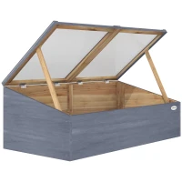Outsunny Wooden Cold Frame Mini Greenhouse Garden Polycarbonate Grow House with Independent Openable Top Covers for Flowers, Vegetables, Plants, 100 x 50 x 36 cm, Light Grey(m-1)