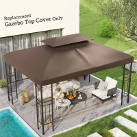 Outsunny 3x4m Gazebo Replacement Roof Canopy 2 Tier Top UV Cover Garden Patio Outdoor Sun Awning Shelters, Brown  (TOP COVER ONLY)(m-2)