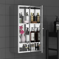 HOMCOM Armoire miroir rangement salle de bain meuble mural  acier inox. Argent dim. 38L x 20l x H60 cm(m-2)