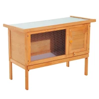 PawHut Casa para Conejos Exterior Conejera Grande de Patas Elevadas con Bandeja Extraíble Fácil de Limpiar Estable Buena Ventilación 90x45x65cm Color Madera(m-1)