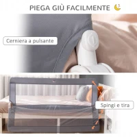 HOMCOM Sponda Letto per Bambini da 18 Mesi, Barriera di Sicurezza Universale Anticaduta con Tessuto a Rete, 150x40x60cm, Grigio(m-4)