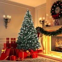HOMCOM 6ft Snow-Dipped Artificial Christmas Tree w/ Red Berries Metal Base Home Season Decoration Holiday Elegant Traditional(m-10)