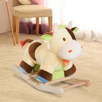 HOMCOM Cheval à bascule vache à bascule rembourrage coton grand confort peluche courte douce bois peuplier jaune marron(m-2)