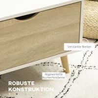 HOMCOM Couchtisch im Skandi-Design, 2 Regale, 2 Schubladen, 106 cm x 58 cm x 39,5 cm, Weiß + Natur(m-6)