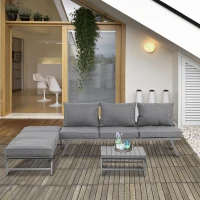 Outsunny Set con 2 Divani da Esterno con Schienale Reclinabile e 1 Tavolino da Giardino, Metallo e Poliestere, Grigio(m-2)