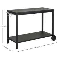 HOMCOM Desserte de Jardin en Acier Desserte pour plancha Chariot de Service à roulettes Desserte extérieure à roulettes avec plan de travail dim. 135L x 46l x 86H cm Noir(m-3)