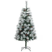 HOMCOM Indoor Christmas Tree Artificial Berry Xmas Decoration with Metal Stand and 184 Tips (5FT(150CM))(m-11)