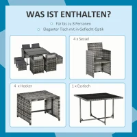 Outsunny Sitzgruppe für 8 Personen Polyrattan Gartenset Sitzgarnitur inkl. Kissen Grau(m-5)