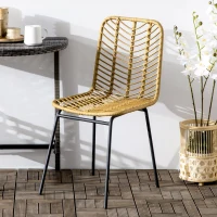 HOMCOM 2er-Set Esszimmerstühle im Boho-Stil, Akzentstuhl, PE-Rattan, 44 cm x 58 cm x 85 cm, Natur + Gelb(m-7)