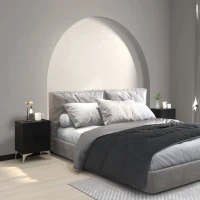 HOMCOM Set of Two Wood Effect Bedside Tables with Silver Tone Steel Base, Black(m-2)