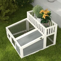 PawHut Clapier, cage à lapin en bois avec étagère pour plantes grand espace en bois, plusieurs portes Dim. 94L x 90l x 60H cm(m-9)