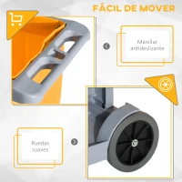 HOMCOM Carro de Limpieza con Bolsa 100L Profesional y Multifuncional para Colectividades Hotel Hostal con 3 Bandejas y 1 Plataforma 121x50,5x96,5 cm Gris y Amarillo(m-5)