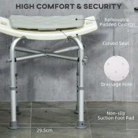 HOMCOM Aluminium Shower Stool for Elderly, Height Adjustable Shower Seat with Removable Padded Cushion, Shower Head Holder, Non-Slip Bath Stool for Seniors, Disabled, Pregnant, White(m-4)