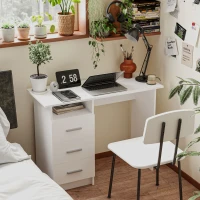 HOMCOM Scrivania Moderna in Legno con 3 Cassetti e Ripiano Aperto, 100x40x75 cm, Bianca e Marrone(m-7)