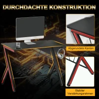 HOMCOM Gaming-Tisch Schreibtisch mit Kopfhörerhaken Getränkehalterung Computertisch Stahl + MDF Schwarz 105 x 55 x 75 cm(m-6)