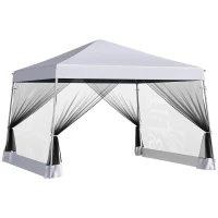 Outsunny Outdoor Garden Pop-up Gazebo Canopy Tent Sun Shade Event Shelter Folding with Adjustable Height, Mesh Screen Side Walls 3.5 M × 3.5 M Base / 3 M × 3 M Top, White(m-1)