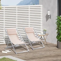 Outsunny Set 2 Sedie Sdraio da Esterni, Lettini da Giardino Pieghevoli e Reclinabili, in Alluminio, 96.5x58x91.5 cm, Beige(m-2)