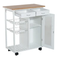 HOMCOM Carro de Cocina Multiusos Carrito Auxiliar con Ruedas para Dormitorio con Estantes Cestas Cajones 70x37x85cm Madera(m-11)