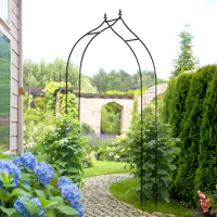 Outsunny Vintage Style Steel Garden Patio Outdoor Arbor & Trellis Arch Support Vines & Climbing Plants Garden Decoration - Black 2.5H m(m-2)