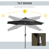 Outsunny 2.7m Garden Parasol Sun Umbrella w/ LED Solar Light Angled Canopy Grey(m-5)