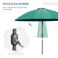Outsunny Ombrellone da Giardino e Terrazza Ø2.5x2.5 m con Manovella, 18 Stecche e Testa Inclinabile, Verde(m-4)
