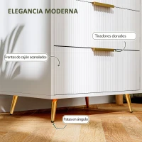 HOMCOM Cómoda de Dormitorio Moderno con 4 Cajones Frentes con Diseño Ondulado Anti-vuelco 60x40x90 cm Blanco(m-5)