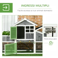 PawHut Pollaio Prefabbricato in Legno con Area Aperta, Casetta e Nido, 161.5x62.5x115cm, Grigio(m-5)