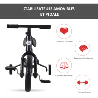 HOMCOM Vélo Enfant draisienne 2 en 1 roulettes et pédales Amovibles Roues 12" Hauteur Selle réglable pour enfants de 2 à 5 ans Acier Noir(m-6)