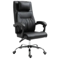 Vinsetto Sedia da Ufficio, Poltrona da Scrivania in Ecopelle, Spessa Imbottitura Reclinabile fino 135° con Cuscino Rimovibile e Massaggiante, Nera(m-9)