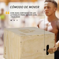 HOMCOM Cajón de Salto de Madera 3 en 1 con 2 Mango Hueco Carga 120 kg para Casa Oficina Gimnasia 45x40x60 cm Madera Natural(m-5)